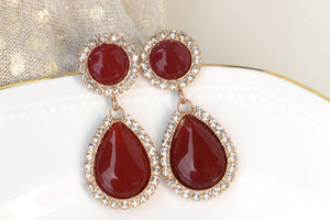 Burgundy Earring, Bridal Earring, Genuine Carnelian Gemstone Jewelry, Marsala Bridesmaid, Bridal Dark Red Jewelry,Cranberry Wedding Earring