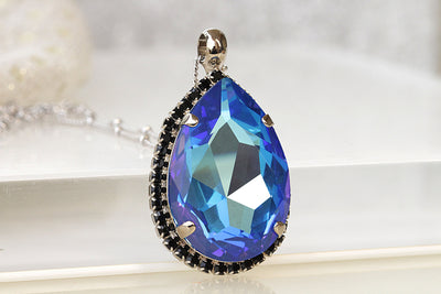 BLACK AND BLUE Necklace, Royal Blue Necklace, Blue Sapphire Pendant, Rebeka Necklace, Statement Pendant Necklace,Something Blue For Bride