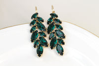 EMERALD LONG EARRINGS, Leaf Earrings,Rebeka Earrings, Cluster Marquise Earrings, Dark Green Cocktail Earrings,Bridal Emerald Wedding Gift