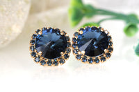 BLUE NAVY EARRINGS, Blue Stud Earrings,Dark Blue Bridesmaid Earrings Set Of 4,5,6,7,8,9, Dainty Earrings, Rebeka Crystal Earrings,Bridal