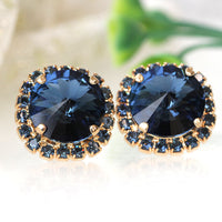 BLUE NAVY EARRINGS, Blue Stud Earrings,Dark Blue Bridesmaid Earrings Set Of 4,5,6,7,8,9, Dainty Earrings, Rebeka Crystal Earrings,Bridal