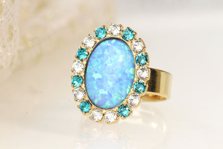 OPAL TURQUOISE RING, Blue Opal Ring, Gemstone October Birthstone Ring, Unique Rebeka Ring, Bridesmaid Ring Gift,Fashion Jewelry For Her