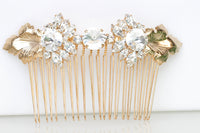 Rebeka CRYSTALS HAIR Comb, Bridal Hair Comb, Rhinestone Hair Jewelry, Wedding Clear Hair Comb,Leaf Wedding Hair Accessories, Leaves Combs