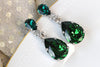 Bridal EMERALD earrings, Bridesmaid Dark Green Earrings, Vintage Drop Earrings, Angelina Jolie Emerald  Earring,Rebeka Olive Wedding Gift