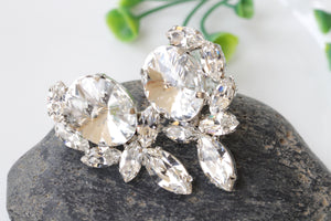 CRYSTAL BRIDAL CLUSTERS, White Crystal Earrings,Cluster Stud Earrings, Crystal Rebeka Earrings,Wedding Jewelry For Bride,Special occasion