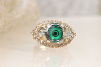 EYE RING, GREEN Eye Protection Ring,Rebeka Crystals Ring, Evil Eye Jewelry,Emerald Evil Eye Ring,Gothic Trending jewelry,Bohemian Jewelry