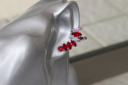 GARNET CLIMBING EARRINGS, Ab Crystal Rebeka Ear crawler Earrings, Bridal Ear climbing Earrings, Short Ear Cuff, Red Ruby Wedding Earrings