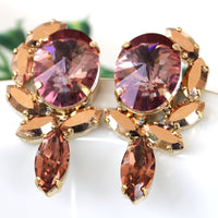 ROSE GOLD EARRINGS, Antique Pink Evening Earrings, Midnight Jewelry, Rebeka Earrings, Dark Pink Cluster Studs, Statement Large Earrings