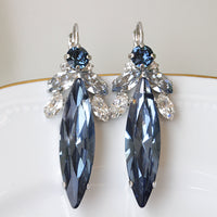 Blue STATEMENT BRIDAL EARRINGS, Navy Wedding Long Earrings, Rebeka Navy Blue Earrings, Dusty Blue Jewelry, Long Drop Earrings,Mother Gift