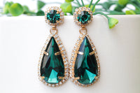 EMERALD Rebeka EARRINGS, Emerald Drop Earrings, deep green emerald Statement Earrings, Mother of The Bride Jewelry,Emerald Wedding Bridal