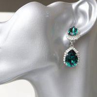EMERALD DROP EARRINGS, Green Chandelier Long Earrings, Dark Green Rebeka Earrings, Wedding Vintage Earrings, Bridal Emerald Earrings
