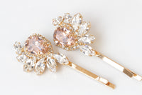 BLUSH BOBBY PINS, Bridal Bobby Pin, Wedding Pink Hair Pins, Vintage Bobby Pin, Rebeka Crystals Bobby Pin,Bridesmaids Stylish Accessories