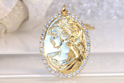 SILVER CAMEO NECKLACE, Big Cameo Necklace, Cameo Pendant, Antique Style, Rebeka Cameo Necklace, Statement Gift, vintage Cameo Necklace