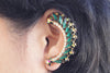 EMERALD STAR CLIMBING Earrings, Moon Ear Cuff, Ear Crawler Earrings, Boho Bridal Earring, Green Wrap Ear Cuff, Rebeka Ear Climber Earring