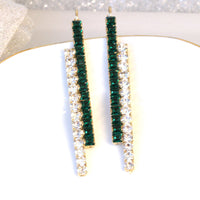 EMERALD BAR EARRINGS, Bridal Linear Earrings, Stick Earrings, Rebeka Earrings,Wedding Jewelry, Art Deco Emerald Green Rhinestone Earrings
