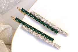 EMERALD BAR EARRINGS, Bridal Linear Earrings, Stick Earrings, Rebeka Earrings,Wedding Jewelry, Art Deco Emerald Green Rhinestone Earrings