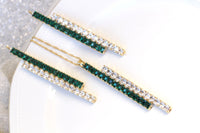 EMERALD BAR EARRINGS, Bridal Linear Earrings, Stick Earrings, Rebeka Earrings,Wedding Jewelry, Art Deco Emerald Green Rhinestone Earrings