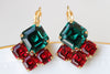 CHRISTMAS EARRINGS, Rebeka Earrings, Red Ruby Emerald Earrings, Holiday Earring Gift, Wedding Bridal Drop Earrings, Green Red Anniversary