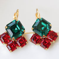 CHRISTMAS EARRINGS, Rebeka Earrings, Red Ruby Emerald Earrings, Holiday Earring Gift, Wedding Bridal Drop Earrings, Green Red Anniversary