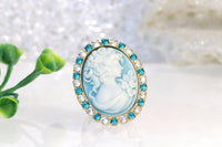 BLUE CAMEO RING, Vintage Wedding Ring, Antique Jewelry Inspired, Christmas Woman Gift, Rebeka Ring, Italian Cameo, Unique Bridesmaid Ring