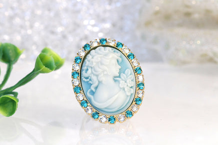 BLUE CAMEO RING, Vintage Wedding Ring, Antique Jewelry Inspired, Christmas Woman Gift, Rebeka Ring, Italian Cameo, Unique Bridesmaid Ring