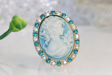 BLUE CAMEO RING, Vintage Wedding Ring, Antique Jewelry Inspired, Christmas Woman Gift, Rebeka Ring, Italian Cameo, Unique Bridesmaid Ring