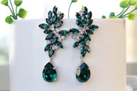 EMERALD DANGLE EARRINGS, Rebeka Statement Chandeliers For Bridal, Wedding Long Dark Green Earrings,Teardrop Earrings, Mother of The Bride