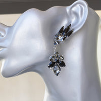 BLACK DIAMOND EARRINGS, Unusual Chandeliers,Black Gray Evening Earrings, Rebeka Long Earrings, Dramatic Cocktail Earrings , Mother Gift