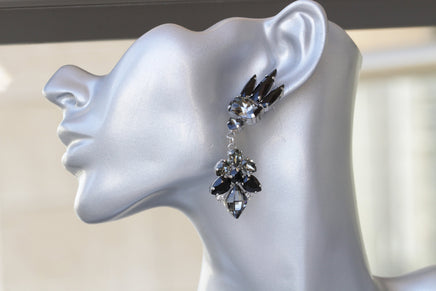 BLACK DIAMOND EARRINGS, Unusual Chandeliers,Black Gray Evening Earrings, Rebeka Long Earrings, Dramatic Cocktail Earrings , Mother Gift