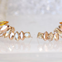 Rose Gold Champagne EARRINGS, Citrine Ear crawler Earrings, Bridal Ear climbing Earrings, Rebeka Short Ear Cuff, Dainty Wedding Earrings