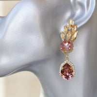 Pink Dangle Earrings, BLUSH  EARRINGS, Bridal Blush Champagne Earrings, Antique Pink Rose Gold Earrings, Rebeka Statement Bride Morganite