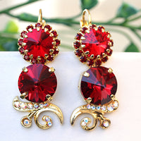 DARK RED EARRINGS, Red Ruby earrings, Romantic Jewelry Gift, Bridal Ruby Gold Earrings, Real Rebeka Stone, Cherry Wine Drop Long Earrings
