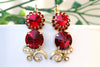 DARK RED EARRINGS, Red Ruby earrings, Romantic Jewelry Gift, Bridal Ruby Gold Earrings, Real Rebeka Stone, Cherry Wine Drop Long Earrings