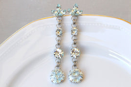 BRIDAL BLUE EARRINGS, Ice Light Blue Earring, Rebeka Earrings, Aquamarine Chandelier Earrings,Bride Pastel Long Earrings, Wedding Jewelry