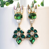 GREEN EARRINGS, Emerald Chandeliers, Dark Green Evening Earrings, Rebeka Long Earrings, Dramatic Cocktail Earrings , Mother Of The Groom