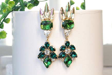 GREEN EARRINGS, Emerald Chandeliers, Dark Green Evening Earrings, Rebeka Long Earrings, Dramatic Cocktail Earrings , Mother Of The Groom