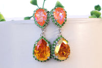 ORANGE GREEN EARRINGS, Colorful Earrings, Drop Earrings, Rebeka Earrings, Orange And Green Boho Earrings, Orange Emerald Handmade Earring