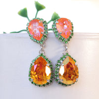 ORANGE GREEN EARRINGS, Colorful Earrings, Drop Earrings, Rebeka Earrings, Orange And Green Boho Earrings, Orange Emerald Handmade Earring