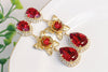 RUBY Red FLOWERS EARRINGS, Rebeka Earrings, Long Bridal Earrings, Red Coral Earrings, Floral Chandelier Earrings,Wedding Teardrop Earring