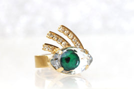 VDAY GIFTS, GREEN Eye Ring, Evil Eye Ring,Rebeka Crystals Ring,Emerald Green Ring, Trending jewelry, Bohemian Woman Jewelry, Gift For Her