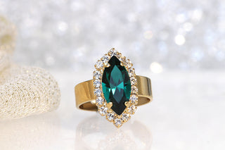 Marquise Emerald Ring, Rebeka Ring, Simple Ring, Green Minimalist Ring, Anniversary Gift, Ring For Wife, Women Crystal Ring, Promise Ring