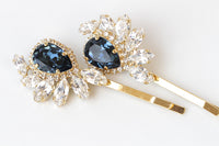 NAVY Blue BOBBY PINS, Bridal Bobby Pin, Wedding Dark Blue Hair Pins, Girls Bobby Pin, Rebeka Crystals Bobby Pin, Gift For Her, Small Gift