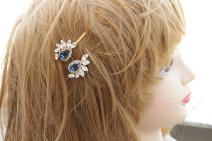 NAVY Blue BOBBY PINS, Bridal Bobby Pin, Wedding Dark Blue Hair Pins, Girls Bobby Pin, Rebeka Crystals Bobby Pin, Gift For Her, Small Gift