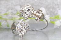 Rebeka CRYSTALS BRACELET, Bridal Statement Cuff Bracelet, Rhinestone Jewelry, Wedding Clear Bracelet,Leaf Wedding Bracelet, Leaves Cuff
