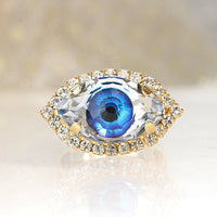 EYE RING, Blue Eye Protection Ring, Rebeka Crystals Ring, Evil Eye Jewelry,Turquoise Evil Eye Ring,Gothic Trending jewelry,Bohemian Woman