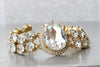 CRYSTAL STATEMENT NECKLACE, Bridal Rebeka Necklace, Gold Clear Rhinestone Necklace, Wedding Formal Bride Jewelry, Teardrop Necklace