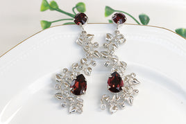 BURGUNDY EARRINGS, Rebeka Earrings, Deep Wine Bridal Earrings, Bordeaux Chandelier Earring, Leaves Earrings, Woman Oxblood Earrings Gift