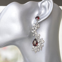 BURGUNDY EARRINGS, Rebeka Earrings, Deep Wine Bridal Earrings, Bordeaux Chandelier Earring, Leaves Earrings, Woman Oxblood Earrings Gift