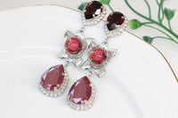 BORDEAUX EARRINGS, Burgundy Chandelier Earrings, Dark Red Flowers Earrings, Rebeka Earrings,Silver Floral Chandeliers,Mother of the Bride