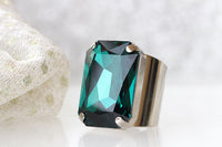 EMERALD RING, STATEMENT Green Stone Ring, Crystal Ring, Rebeka Ring, Large Cocktail Ring, Solitaire Big Ring,Emerald Cut Ring,Chunky Ring